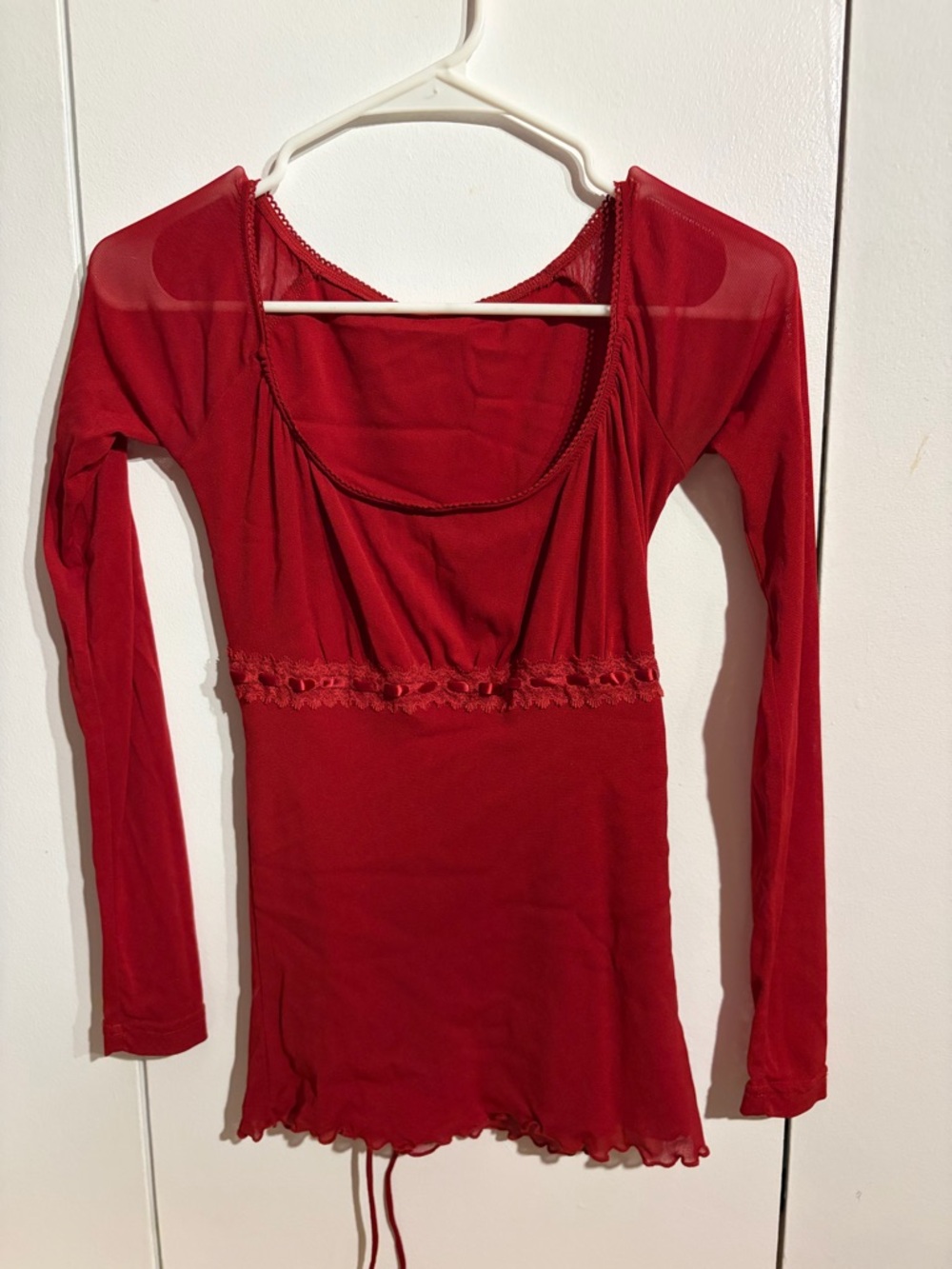 Red Long-Sleeve Scoop Neck Women's Top
